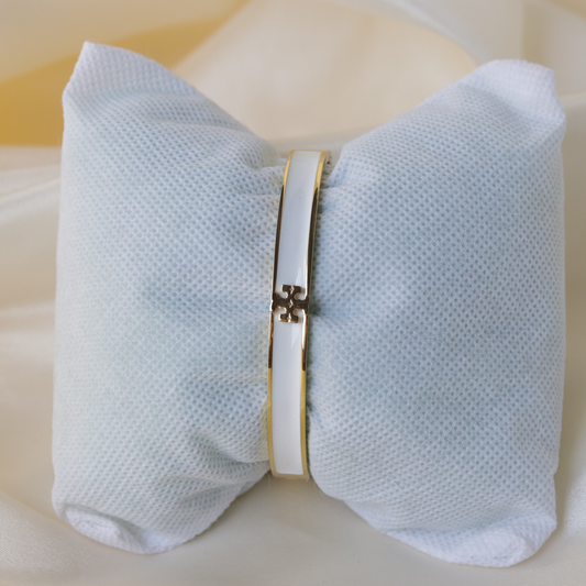 Elegant Luzura Blanc Grace Cuff with Sleek Gold-Tone Finish and Intricate Detailing