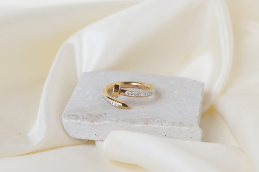 Striking Luzura Nova Nail gold-plated ring with zircon stone, ideal for bold artistry in Karachi or bridal elegance in Lahore, Pakistan 2025.