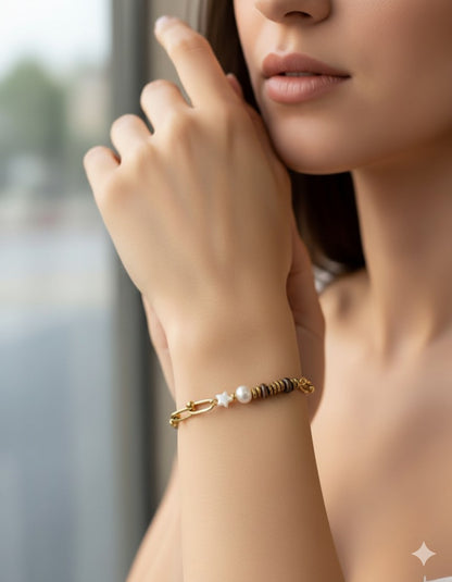 Tiger Eye Stone & freshwater Pearls  Bracelet