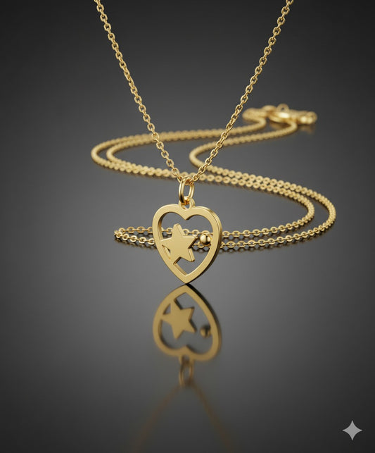 Gilded Silver Necklace with Heart and Star