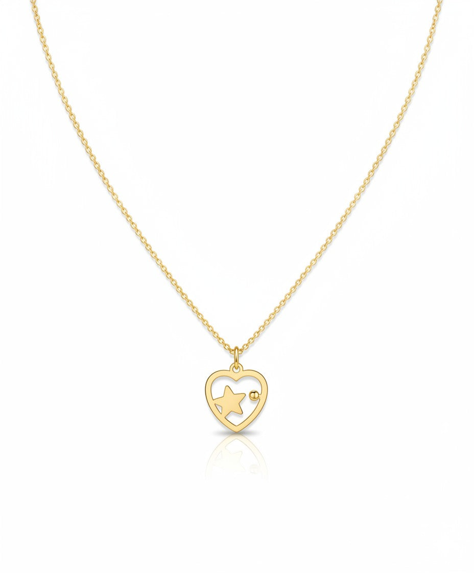 Gilded Silver Necklace with Heart and Star