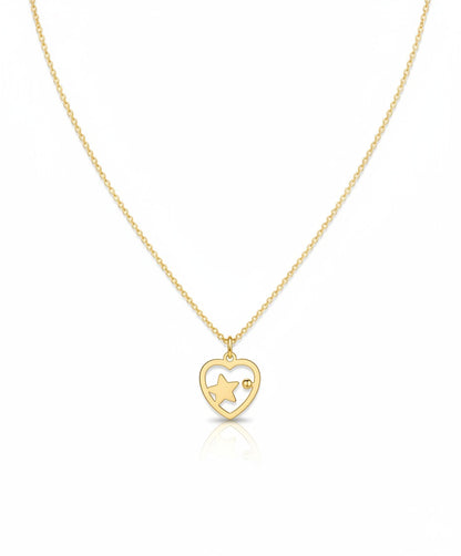 Gilded Silver Necklace with Heart and Star