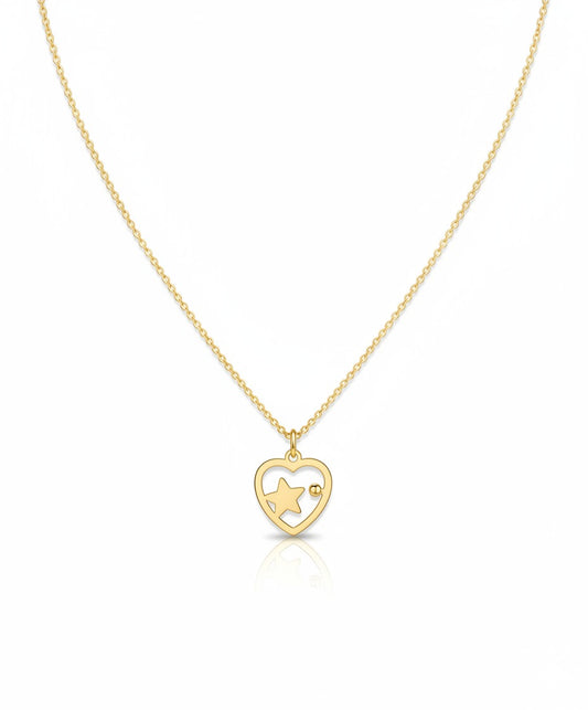 Gilded Silver Necklace with Heart and Star