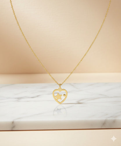 Gilded Silver Necklace with Heart and Star