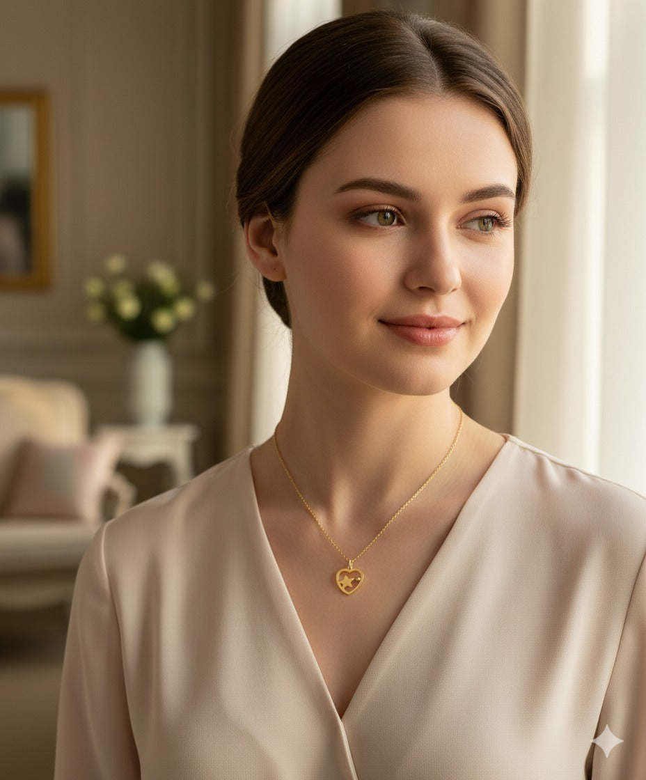 Gilded Silver Necklace with Heart and Star