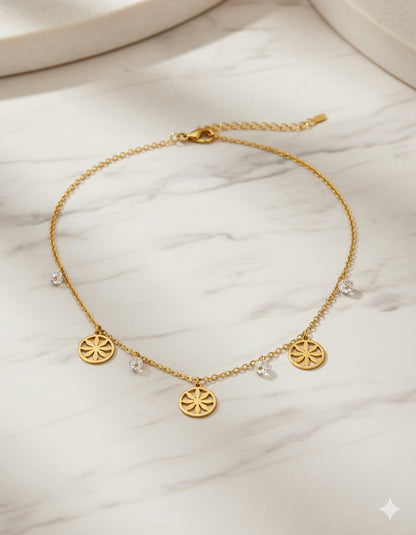 Gold Plated  Floral Circle Pendant