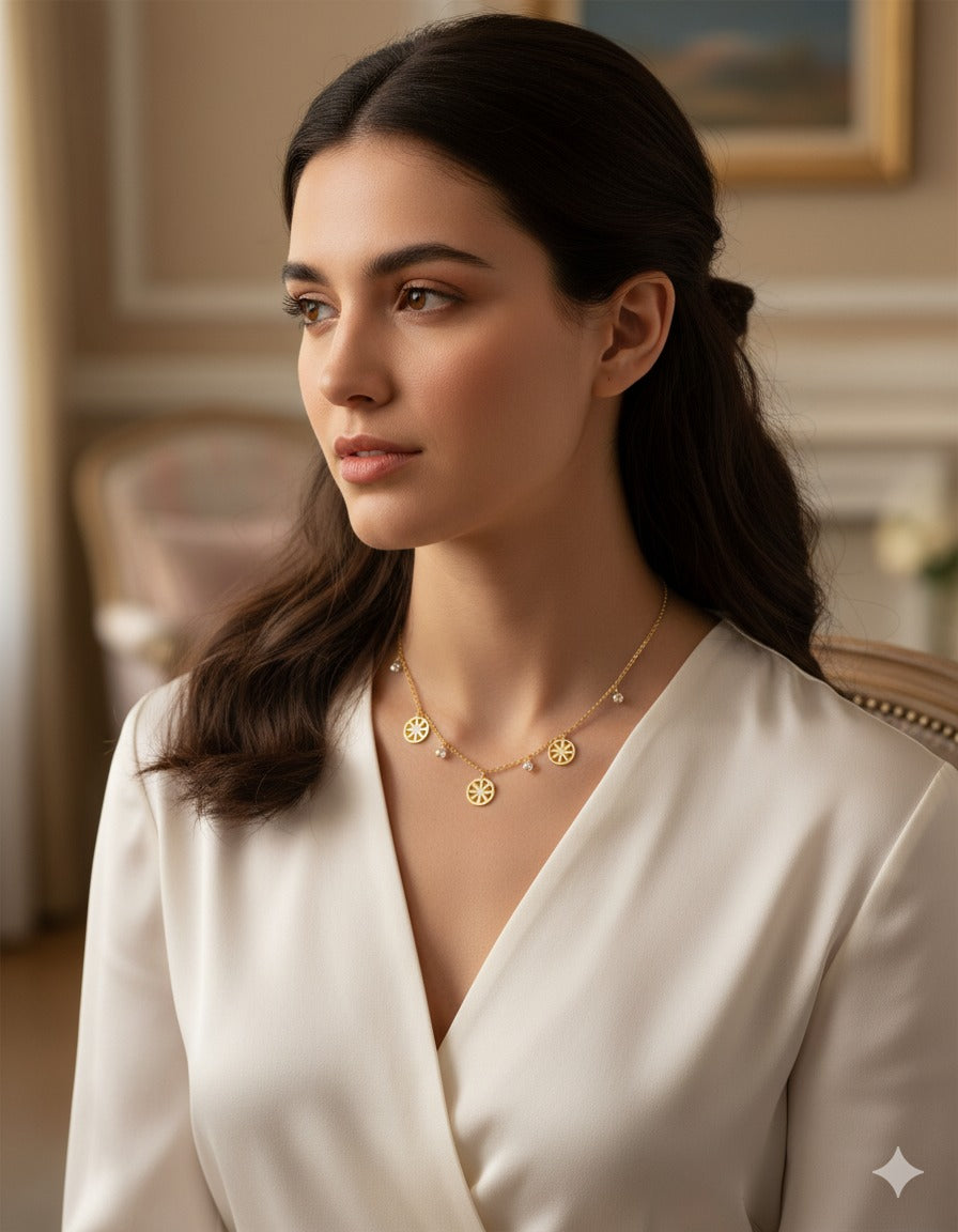 Gold Plated  Floral Circle Pendant